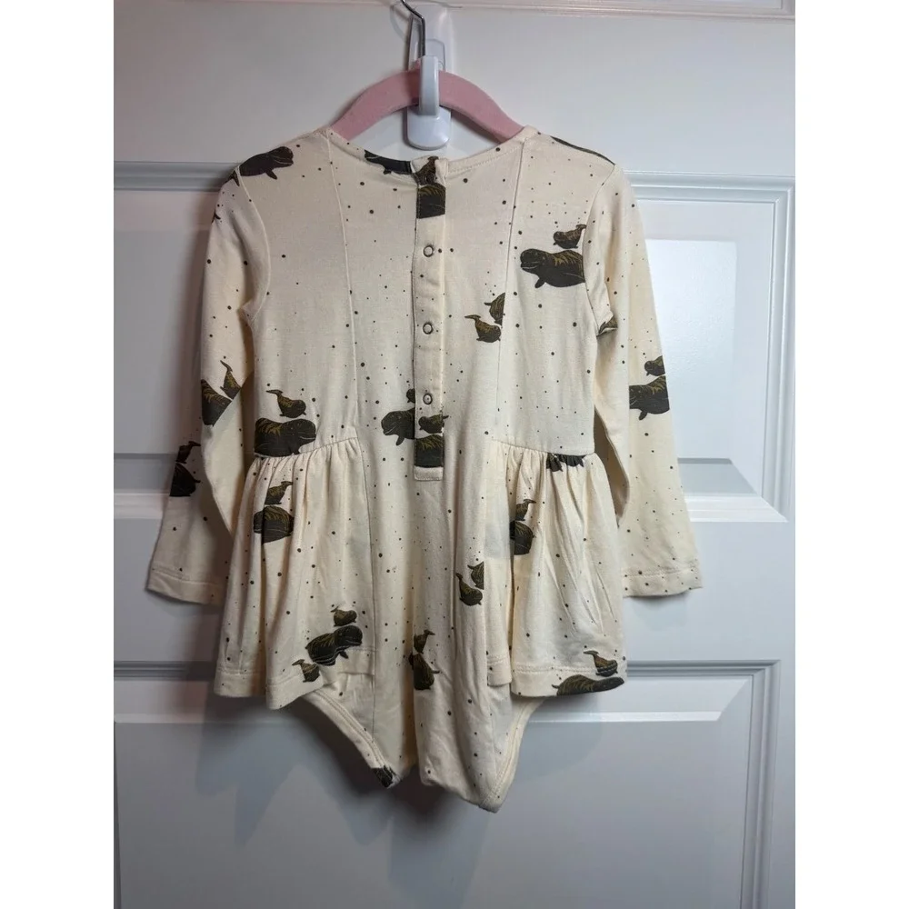 15. Kate Quinn Manatee Print Peplum Bodysuit Cream Long Sleeve 18-24M NWT Bamboo